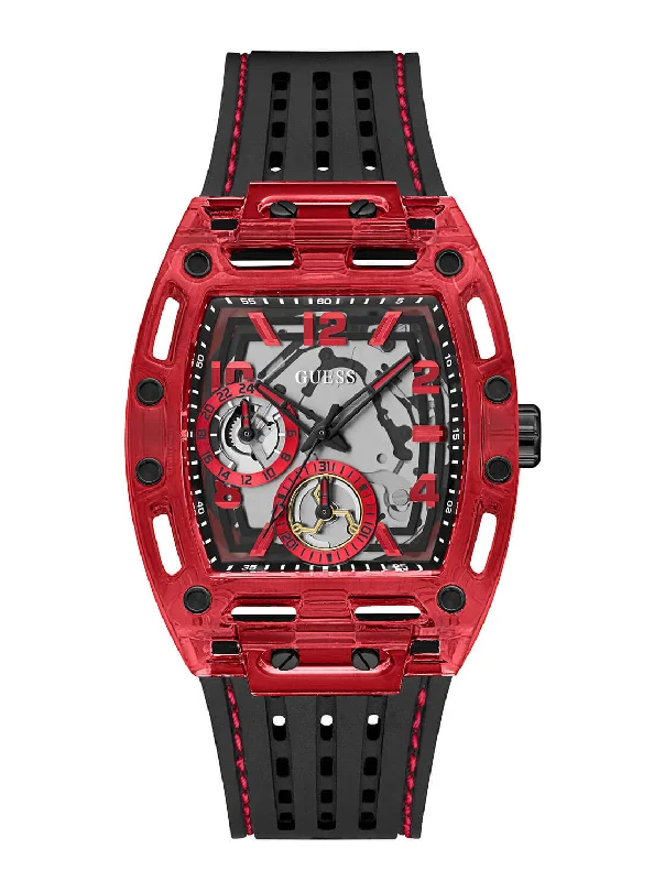 best mens luxury watches with simple design -Black Phoenix Red Rectangle Silicone Watch