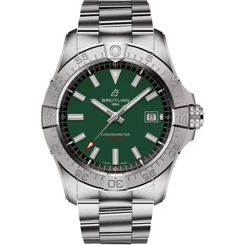 mens watches with black leather strap -Breitling Avenger Automatic Green Dial Men 42mm