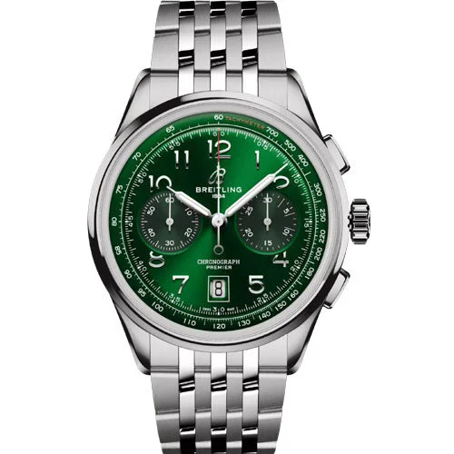 watches for men with world time function -Breitling Premier B01 Chronograph Green Dial Men 42mm