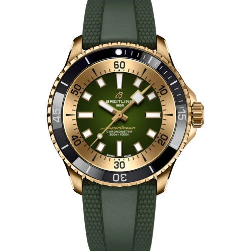 mens watches with black dial and stainless steel -Breitling Superocean Automatic Green Dial Men 42mm