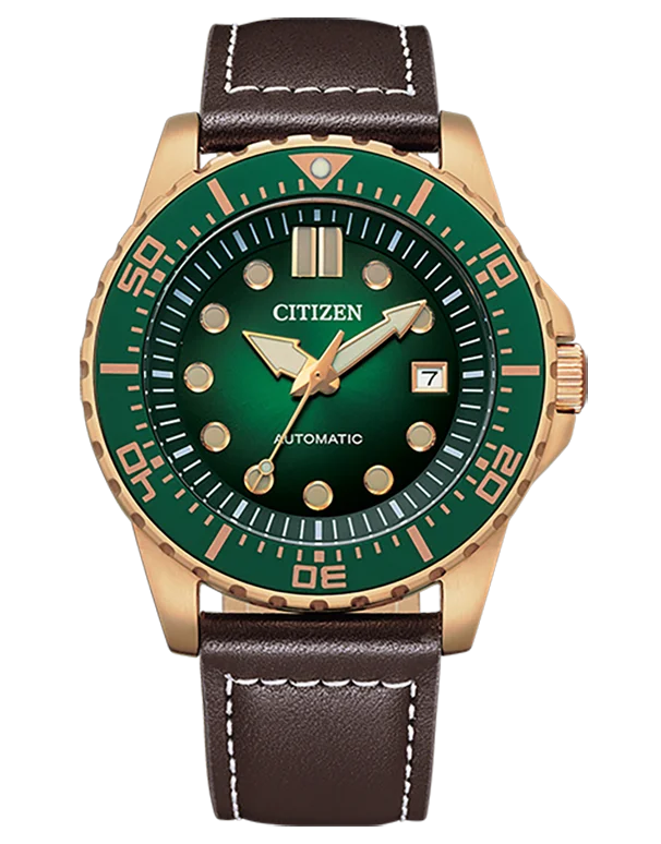 watches for men with sporty design -Citizen - Mechanical Dress Watch - Green Dial Gold Tone Steel 43mm  - NJ0173-18X  - 784988