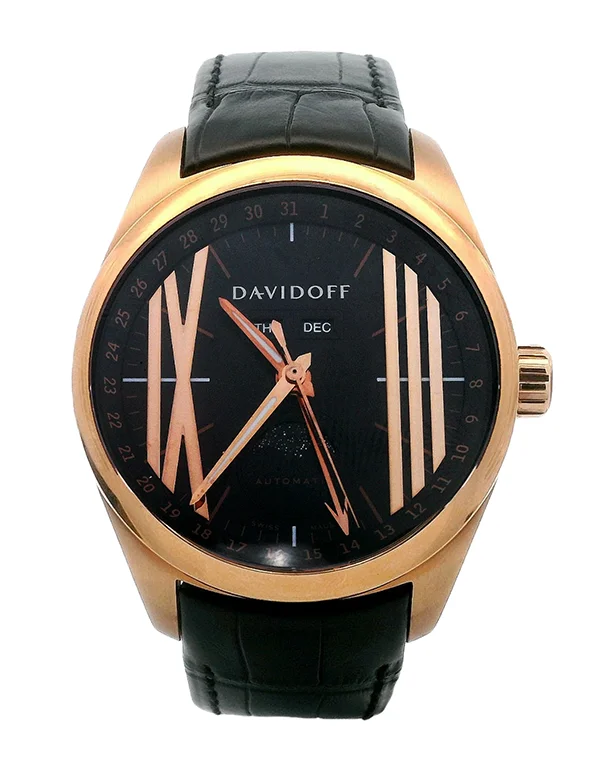 mens classic wristwatches with roman numerals -Davidoff Automatic Black Dial Day Month Gents Watch - 21141-761854