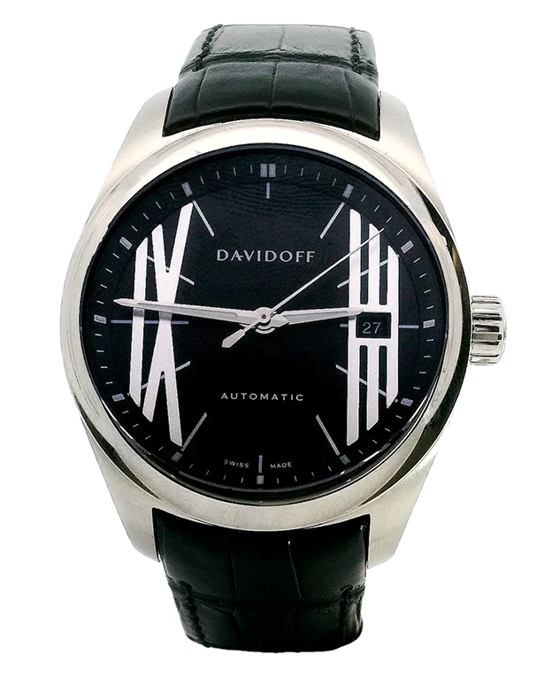 elegant gold watches for women -Davidoff Automatic Steel Black Dial Gents Watch - 21131 - 761888