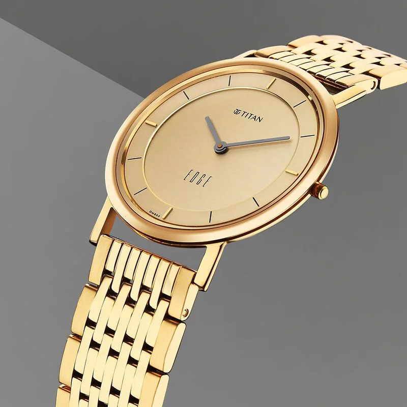 womens watches for vintage-inspired look -Titan Edge Metal Yellow Dial Stainless Steel Strap Watch Men