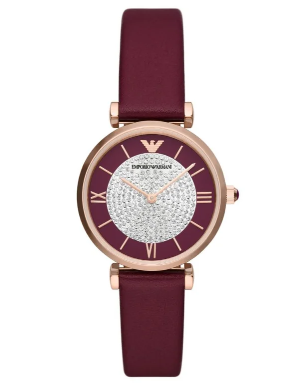 watches for women with minimalist designs -Emporio Armani - Gianni T Burgundy Ladies Watch - AR11487 - 785888