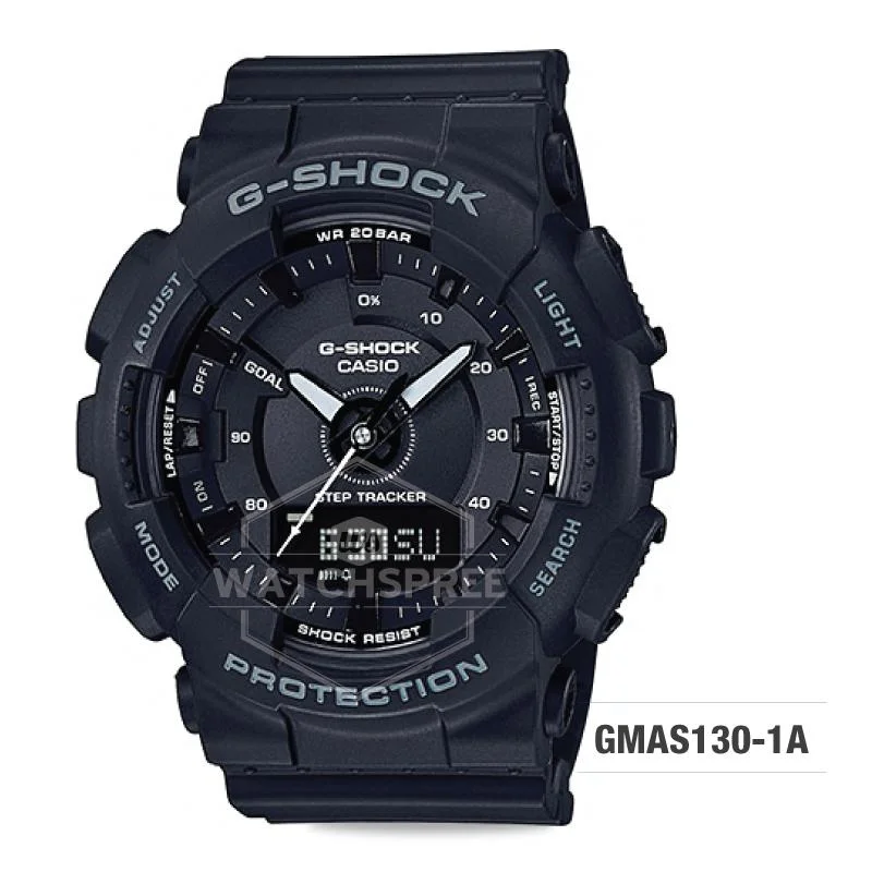 designer watches for men -Casio G-Shock S Series For Women Step Tracker Black Resin Band Watch GMAS130-1A GMA-S130-1A