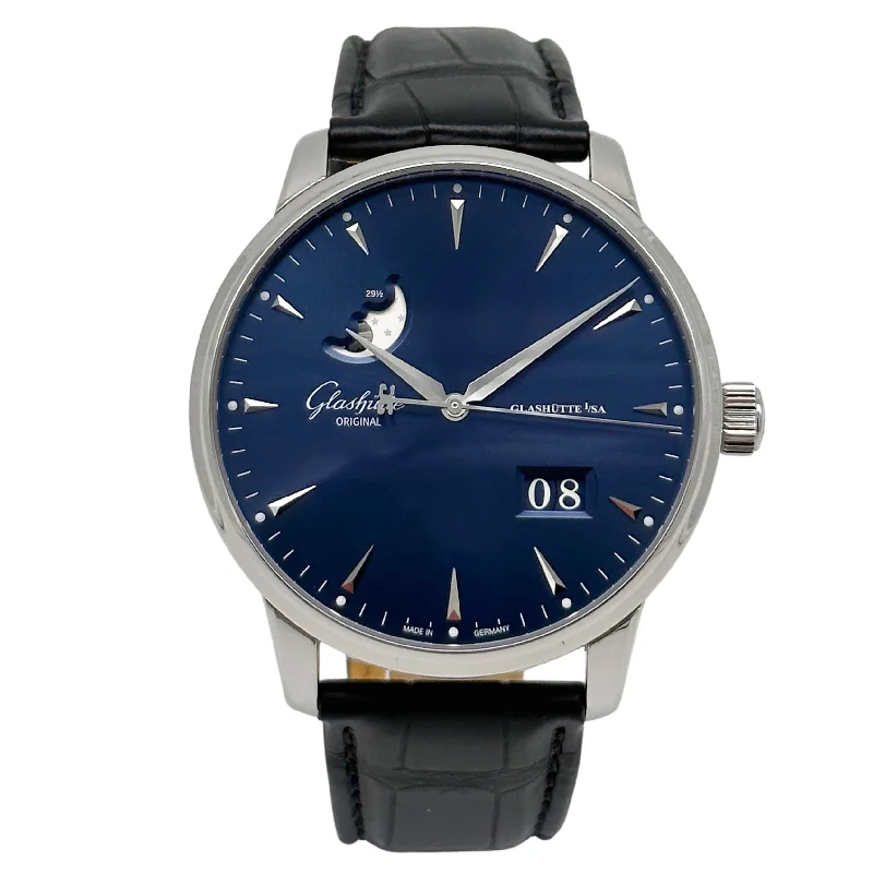 mens watches with leather and stainless steel combination -Glashütte Original Senator Excellence