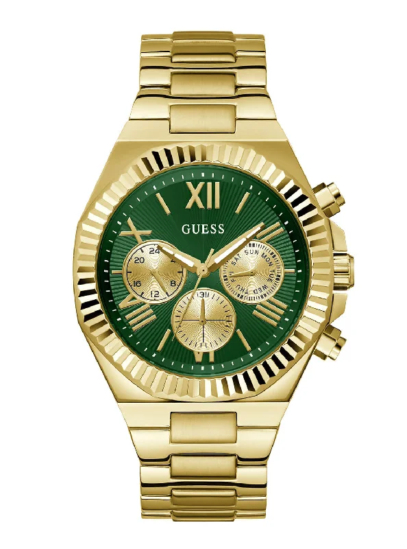 mens watches with dark colored dial -Gold Equity Green Link Watch