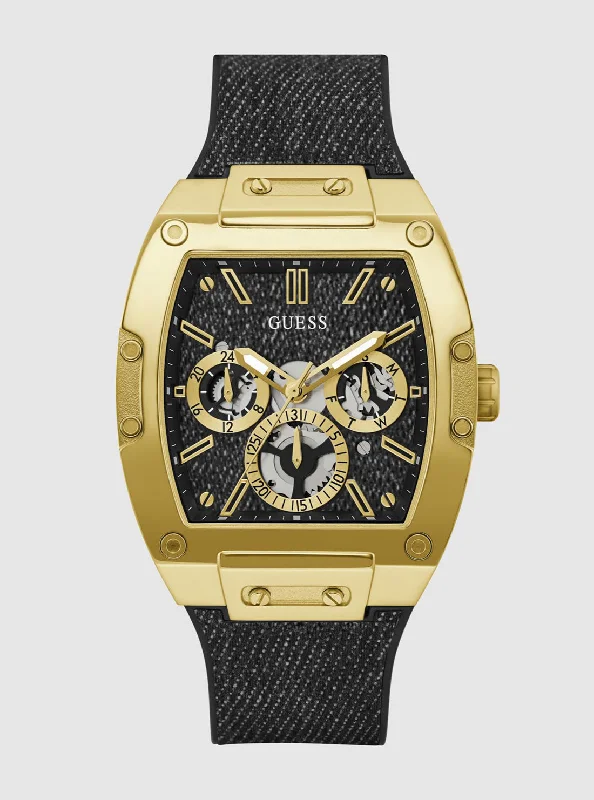 men’s watches with slim profile -Gold Phoenix Black Denim Silicone Watch