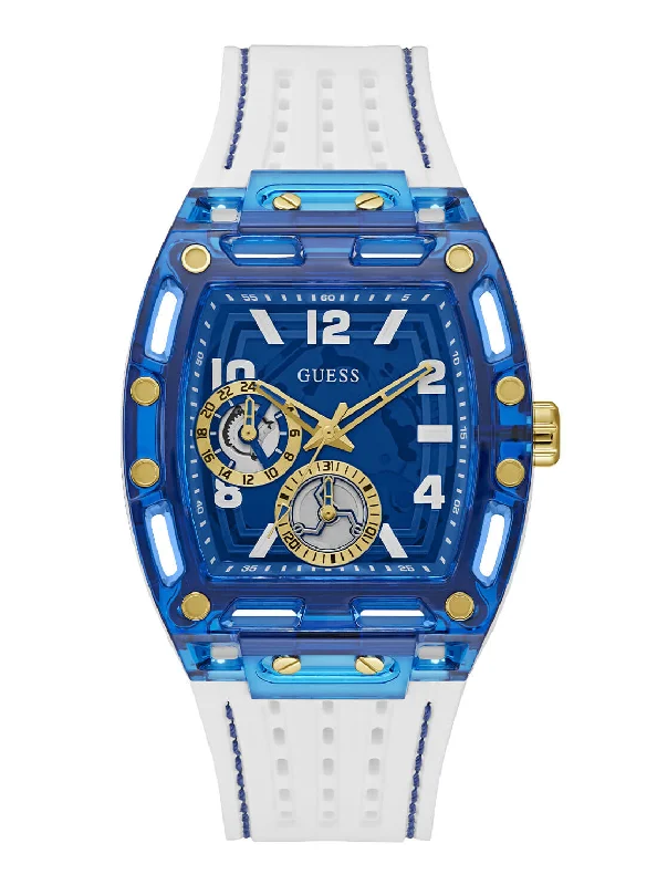 mens leather band watches with classic design -Gold Phoenix Blue Rectangle Silicone Watch