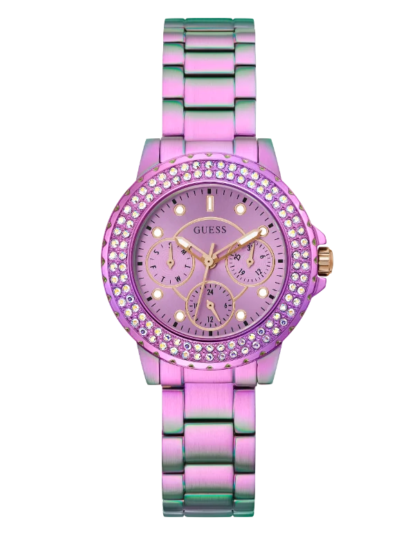 womens designer watches for casual wear -Guess - Ladies Crown Jewel Iridescent Watch - GW0410L4 - 784542