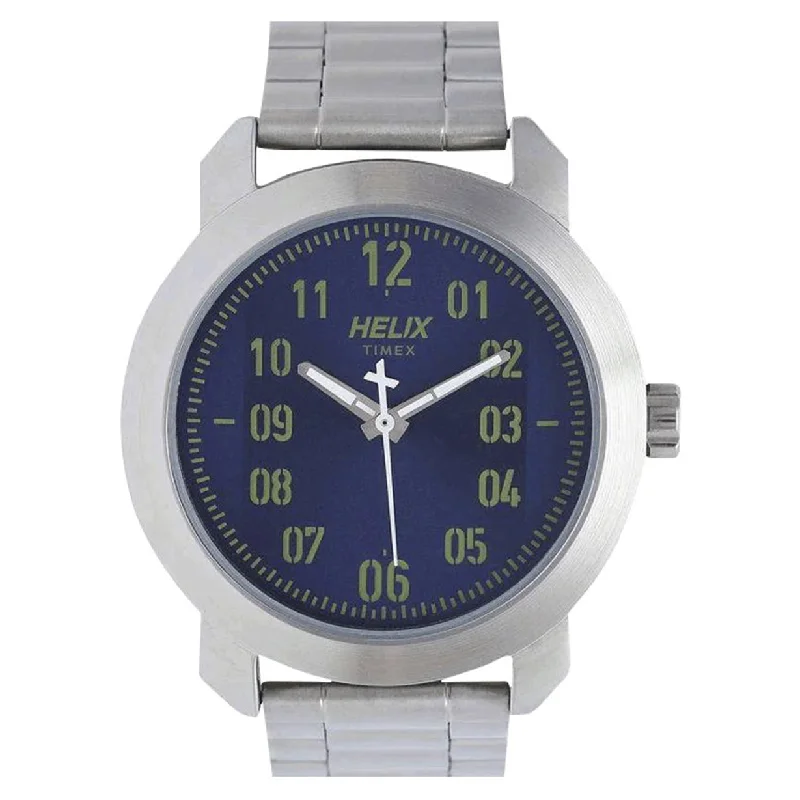 mens watches with bold design -Helix Analog Blue Dial Stainless Steel Strap