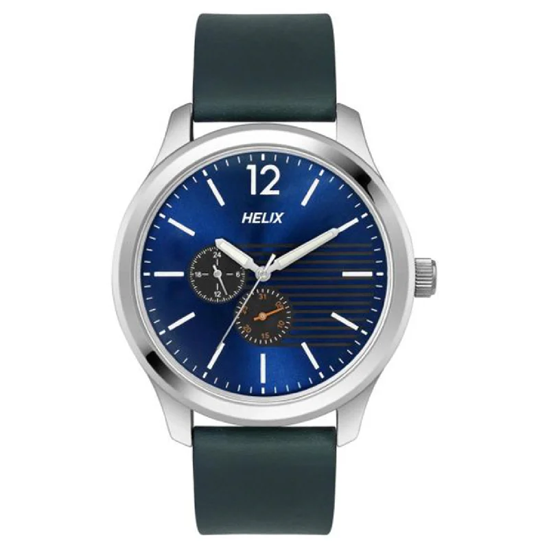 titanium watches for men -Helix Analog Blue Leather Strap