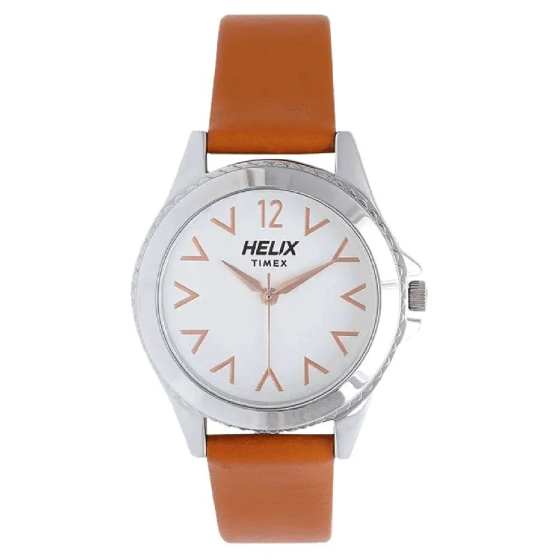 best mens watches for work -Helix Analog White Dial Leather Strap