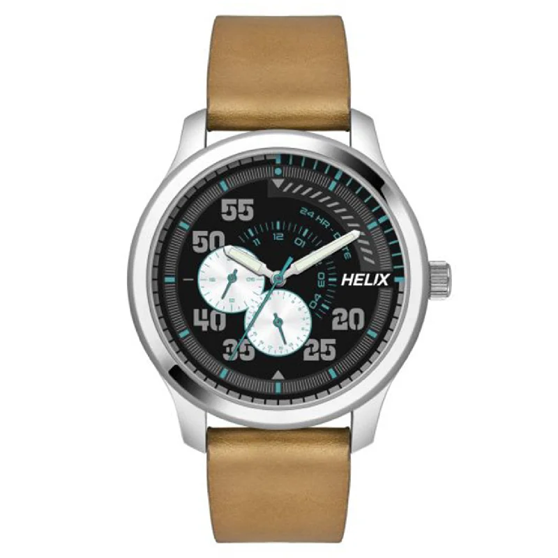 watches for hiking with altimeter -Helix Hustlers Brown Leather Strap