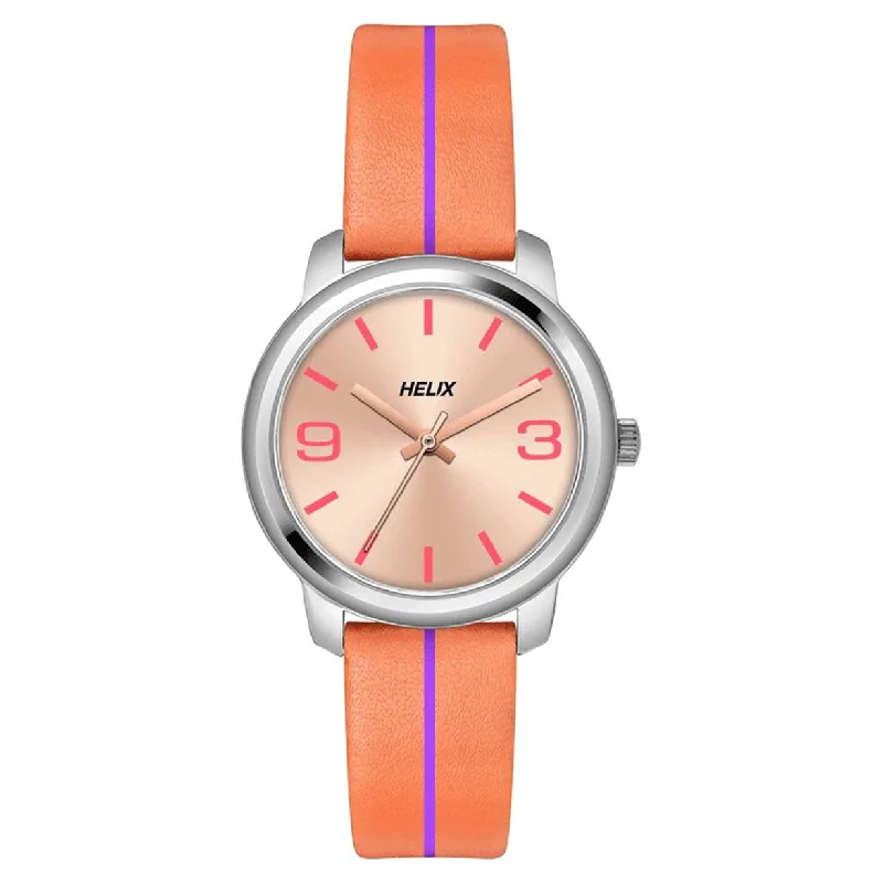 stylish wristwatches for men -Helix Hustlers Orange Leather Strap