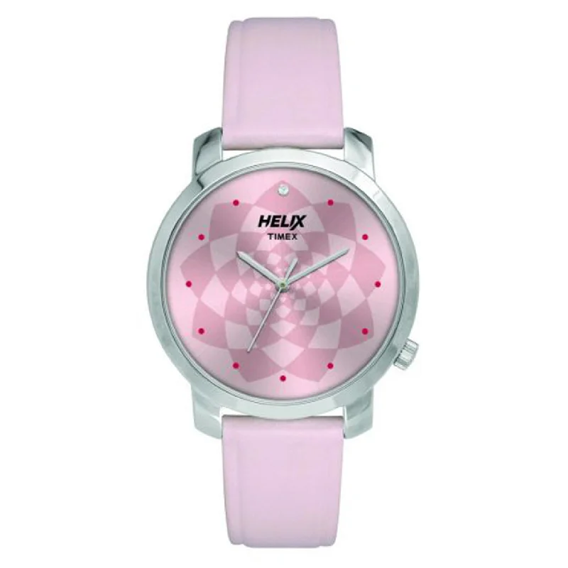 watches for women with diamond accents -Helix Pink Dial Leather