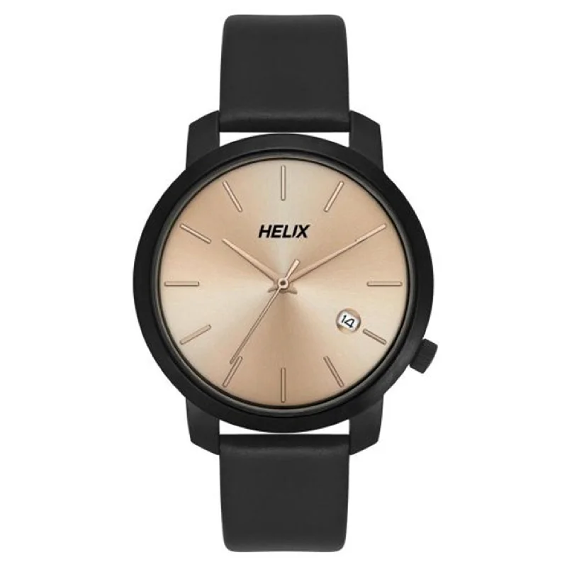 top waterproof diving watches -Helix Rose Gold Dial Leather Strap