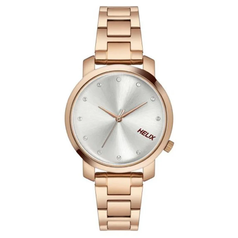 women’s watches with gold plating -Helix Silver Dial Stainless Steel Strap