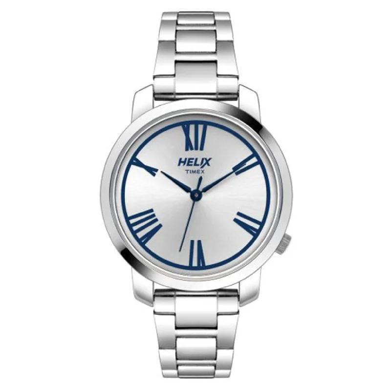 mens watches with bold design -Helix Silver Dial Stainless Steel