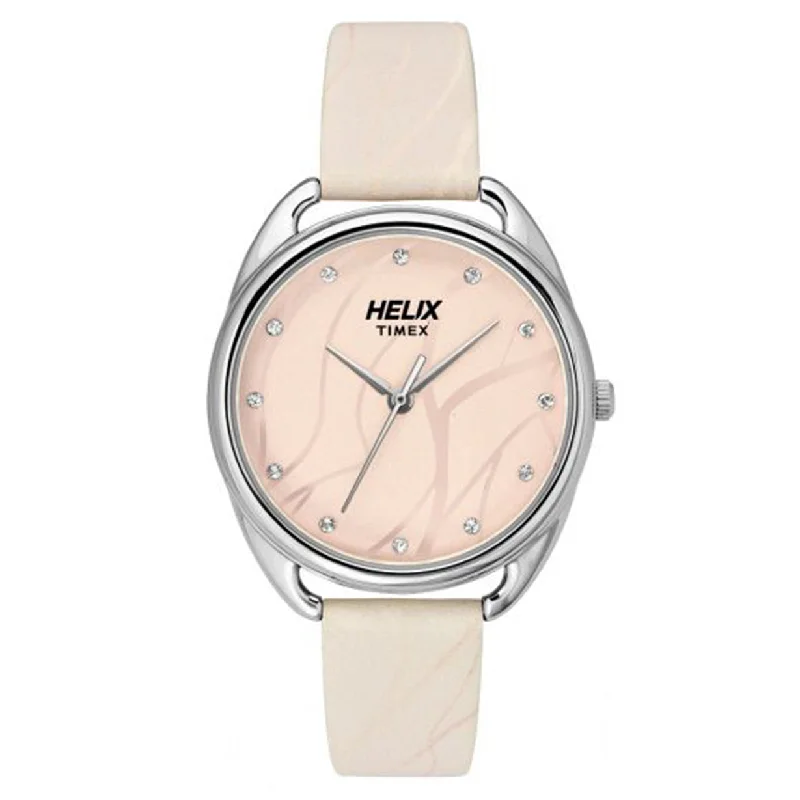 watches with customizable dials -Helix Trendy Pink Leather Strap