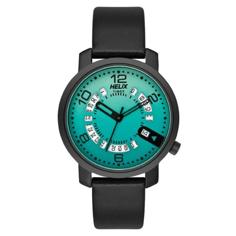 high-quality watches for men -Helix Turquoise Green Dial Leather Strap