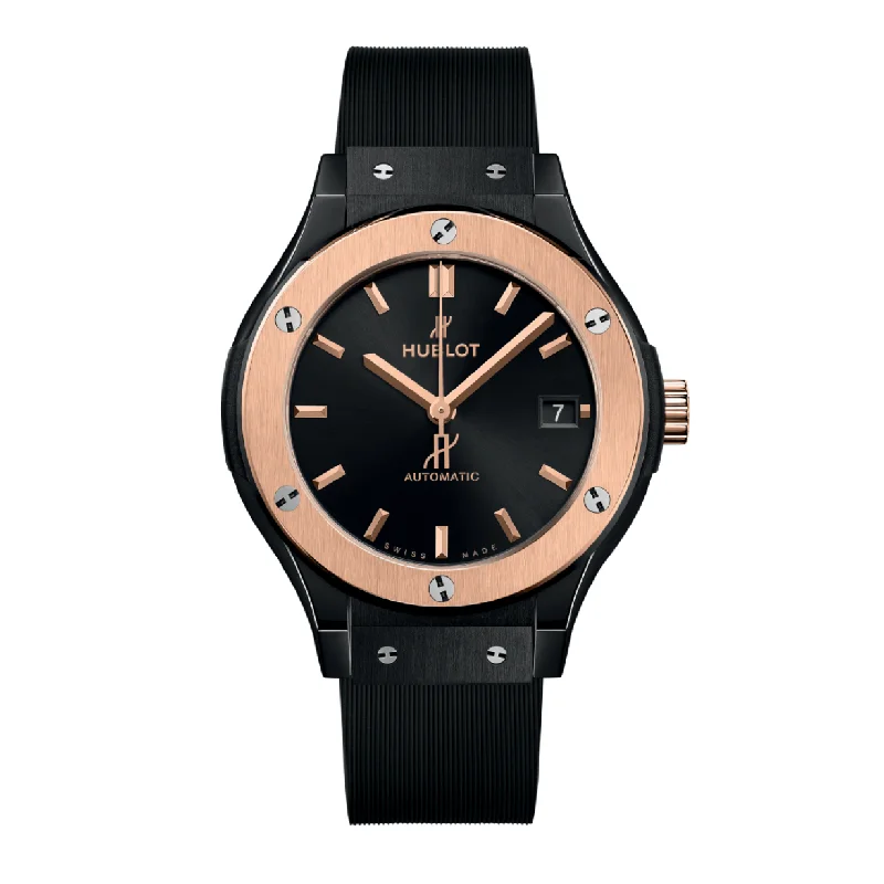 best hybrid smartwatches for women -Hublot Classic Fusion Ceramic King Gold Black Sunray Dial 38 mm