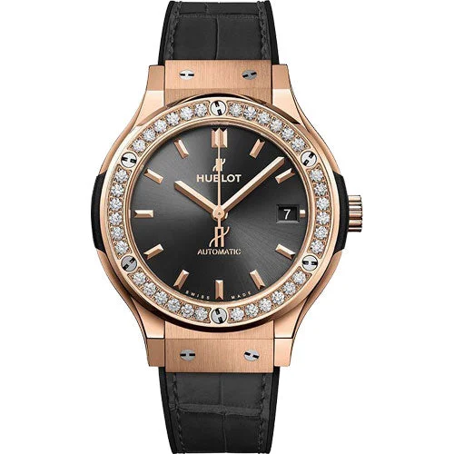 womens watches with fine craftsmanship -Hublot Classic Fusion Racing Grey King Gold Diamonds Grey Dial Men's watch 38mm