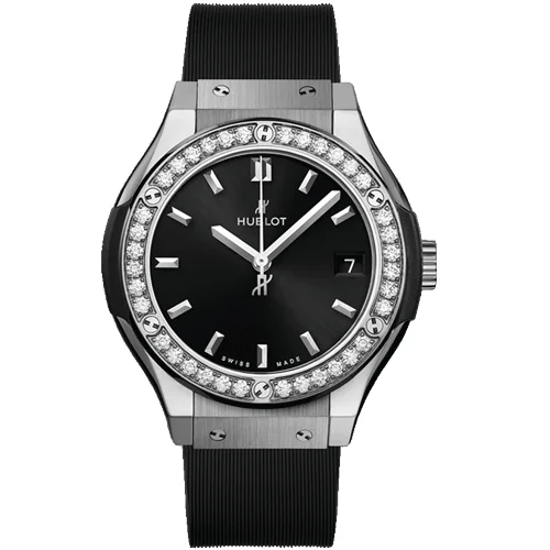 premium watches for men with modern design -Hublot Classic Fusion Titanium Diamonds Black Sunray Dial 33 mm