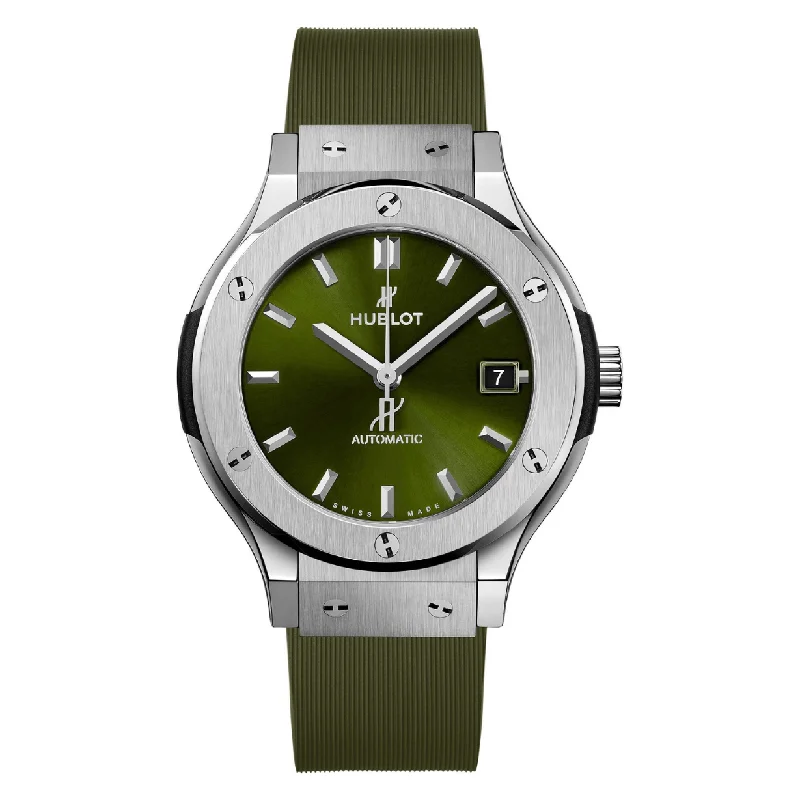 womens fashion watches with large faces -Hublot Classic Fusion Titanium Green Green Sunray Dial 38 mm