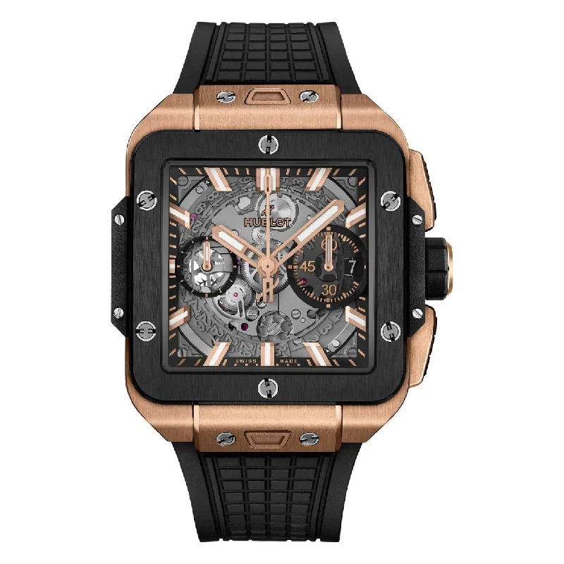 best luxury watches for men with chronograph -Hublot Square Bang Unico King Gold Ceramic Sapphire Crystal Dial 42 mm