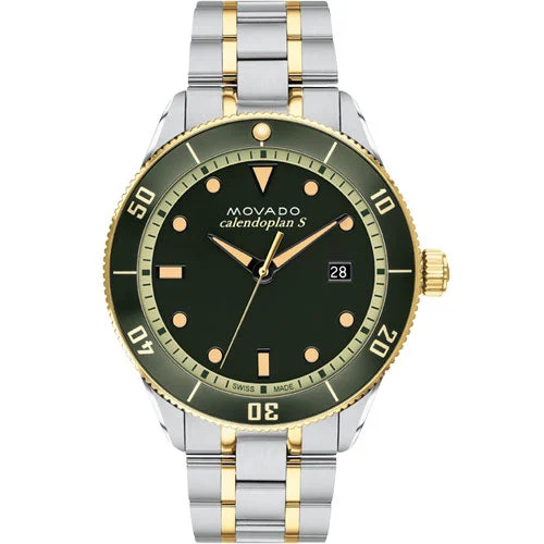 automatic watches for casual wear -Movado Calendoplan S Green Dial Men 43mm