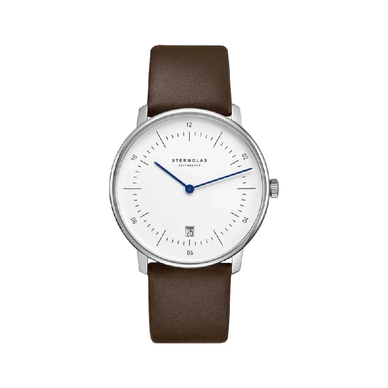 automatic watches for sale -Naos White Dial Dark Brown Leather Strap