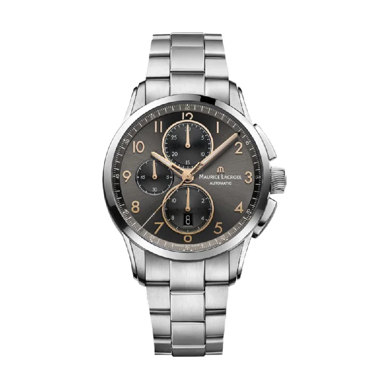 mens watches with leather and stainless steel combination -Pontos Chronograph 43 mm - Gunmetal