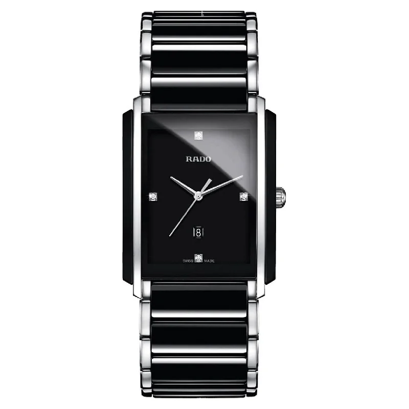 mens leather strap watches with minimalist design -Rado Integral Black Dial Unisex 31mm