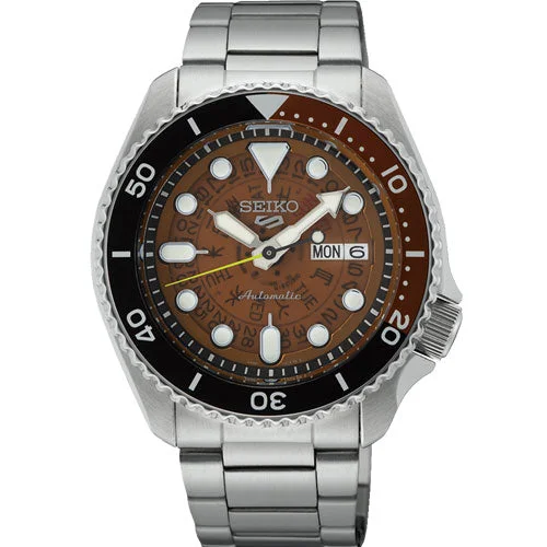 best mens wristwatches for travel -Seiko 5 Sports Orange Dial Men 42.5mm