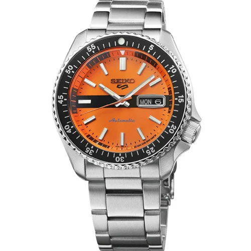 silver watches for women -Seiko 5 Sports Orange Dial Men 42.5mm