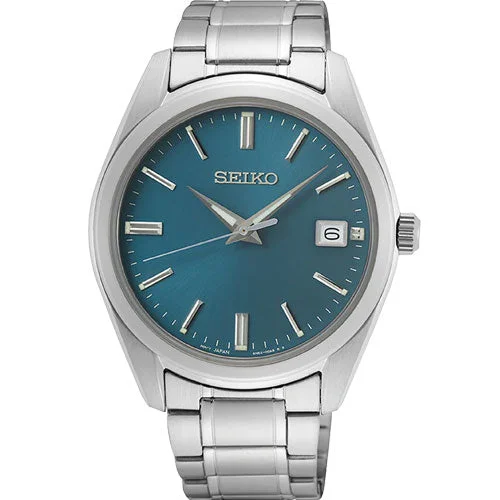 mens watches with leather and stainless steel combination -Seiko Dress Blue Dial Men 40.2mm