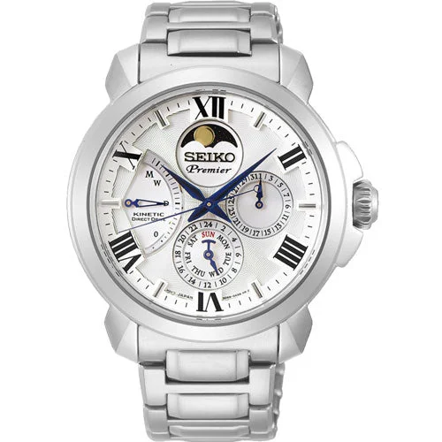 mens watches with metal bands -Seiko Premier White Dial Men 42.5mm