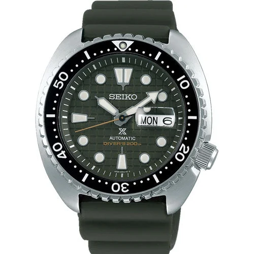 mens watches with silicone straps -Seiko Prospex Green Dial Men 45mm