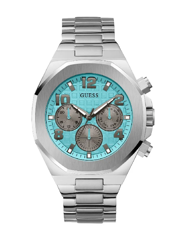 mens leather strap watches with minimalist design -Silver Empire Aqua Watch