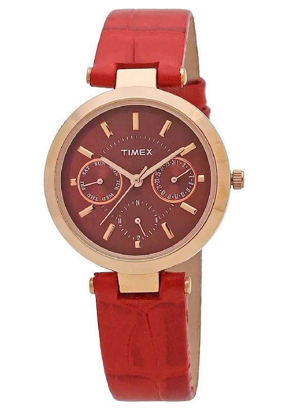 solar-powered wristwatches for men -Fashion Red Dial Leather Strap