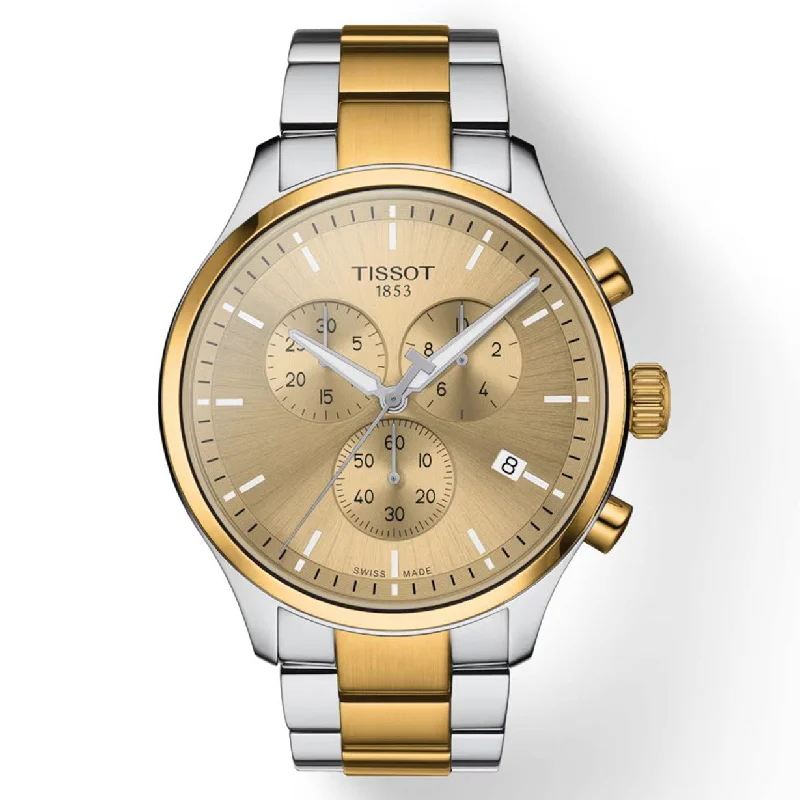 mens watches with date and time zone features -Tissot T-Sport Champagne Dial Men 45mm