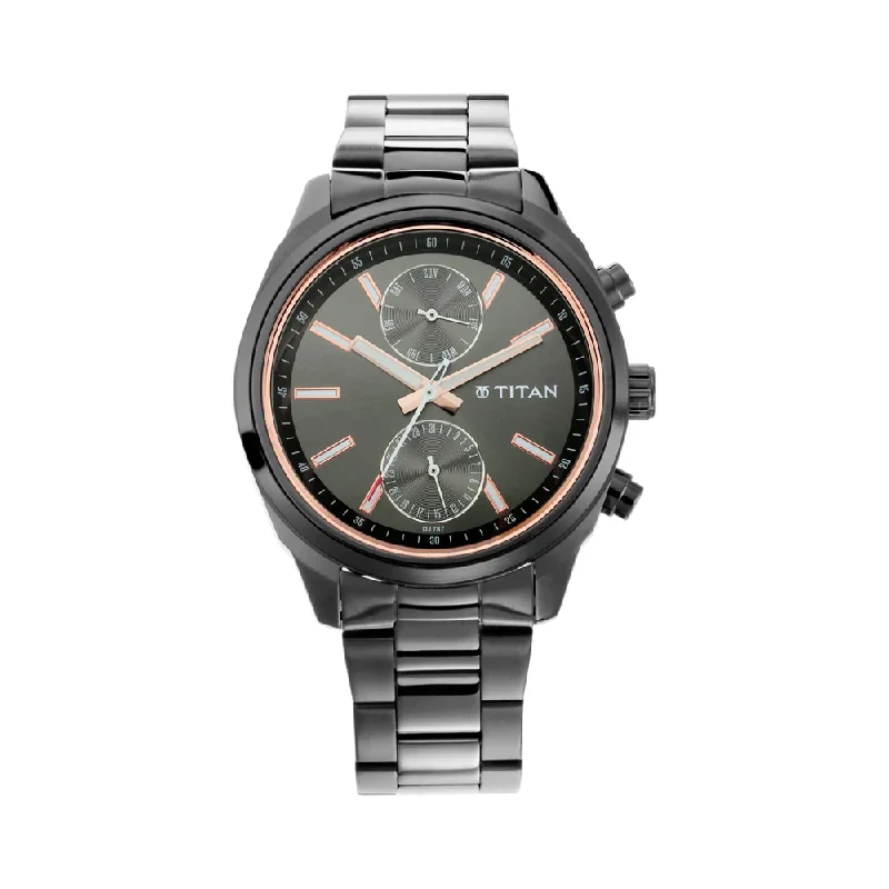 watches for women with roman numerals -Titan All Black Analog Dial Men's Watch-NP1733NM01