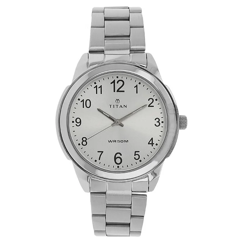 best watches for businessmen with a minimalist design -Titan Analog White Dial Quartz Metal Strap Watch For Men