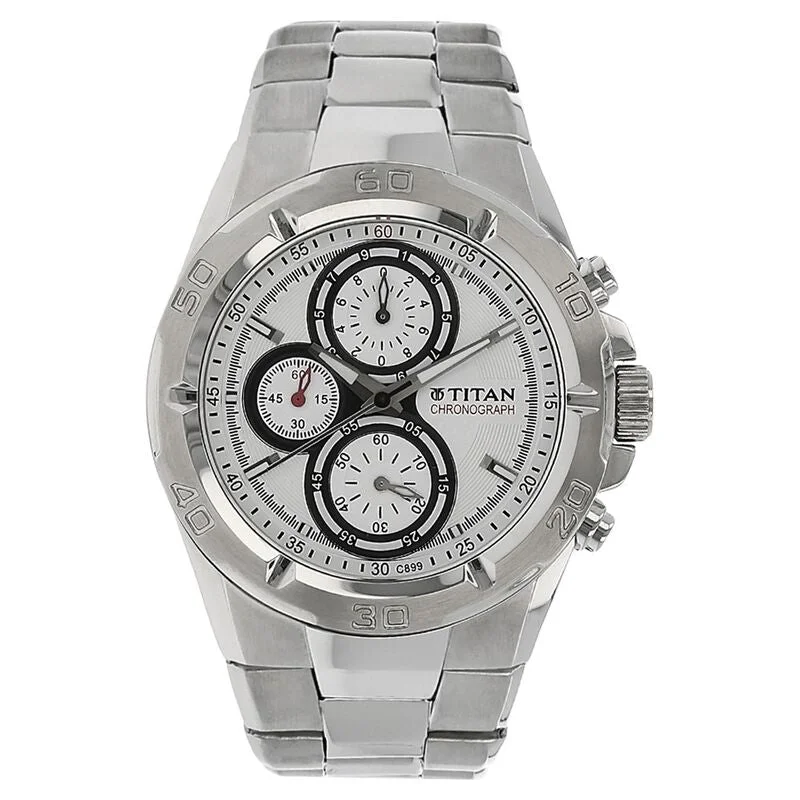 watches with customizable dials -Titan Chronograph Silver Dial Stainless Steel Strap Watch For Men