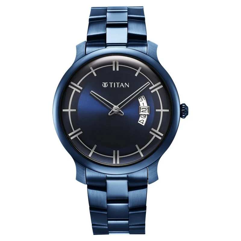 casual stylish watches for women -Titan Classic Distincta Blue Dial Analog With Date Stainless Steel Strap Watch For Men