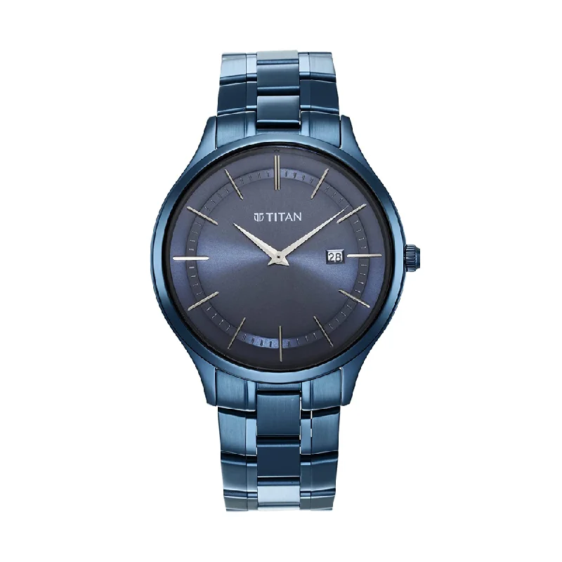 best watches for office use -Titan Classique Slim Analog Blue Dial Men's Watch-90142QM01