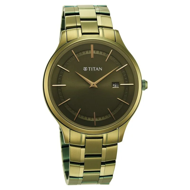 best affordable smartwatches -Titan Classique Slimline Green Dial Analog With Day And Date Stainless Steel Strap Watch For Men