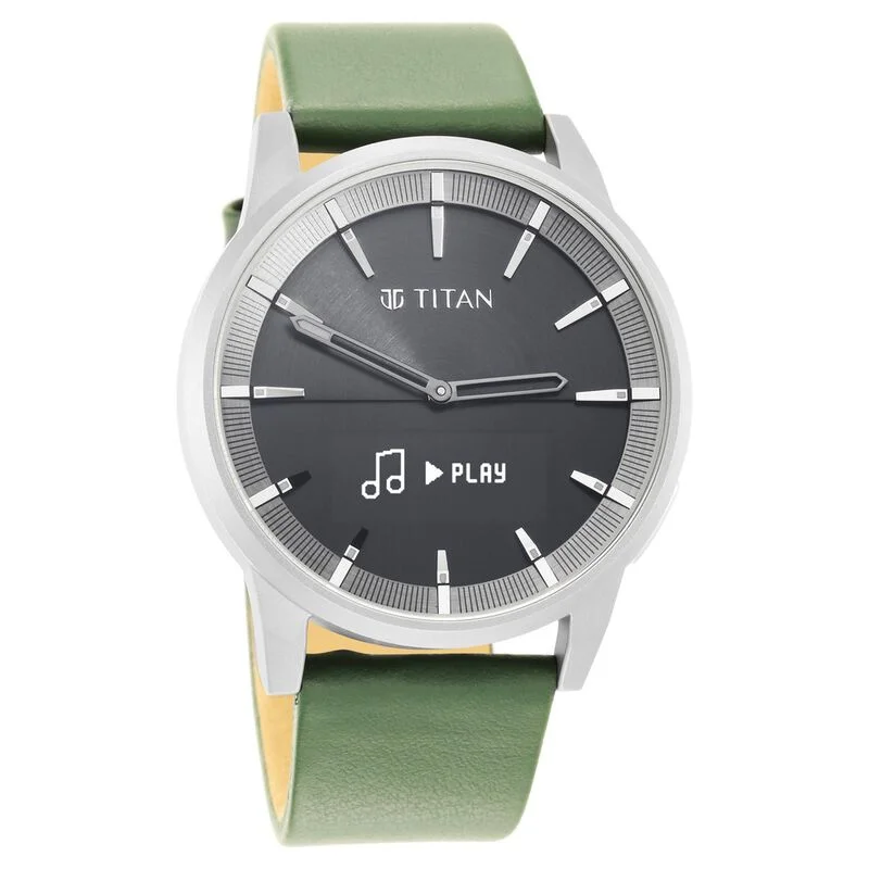 automatic watches for sale -Titan Connected Plus Black Dial Hybrid Silicone Strap Watch For Men